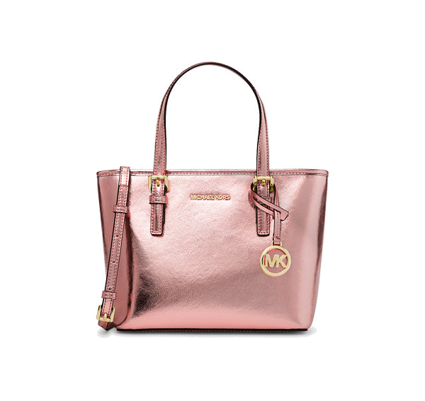 Michael Kors Women's Jet Set Travel Extra Small Metallic Top Zip Tote Bag Primrose