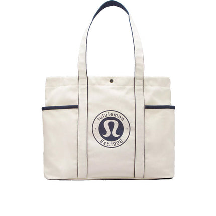 lululemon Unisex Daily Multi Pocket Canvas Tote Bag 20L Logo Natural/True Navy