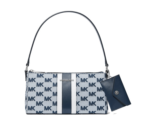 Michael Kors Women's Vincent Medium Logo Jacquard Pochette with Card Case Navy