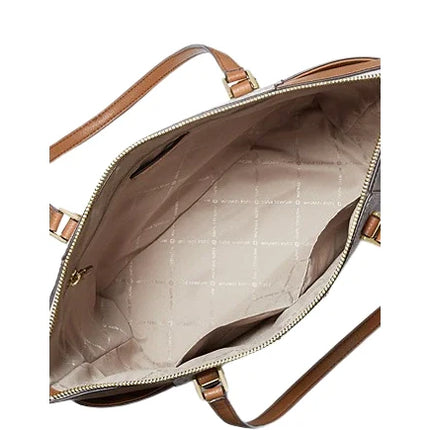 Michael Kors Women's Charlotte Large Logo and Leather Top Zip Tote Bag Vanilla