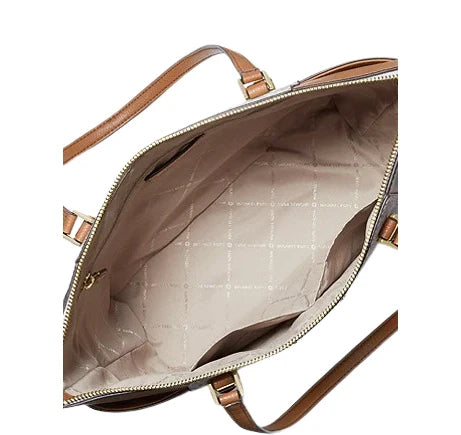 Michael Kors Women's Charlotte Large Logo and Leather Top Zip Tote Bag Vanilla