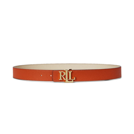 Polo Ralph Lauren Women's Logo Reversible Pebbled Leather Belt Explorer Sand/Rust Orange