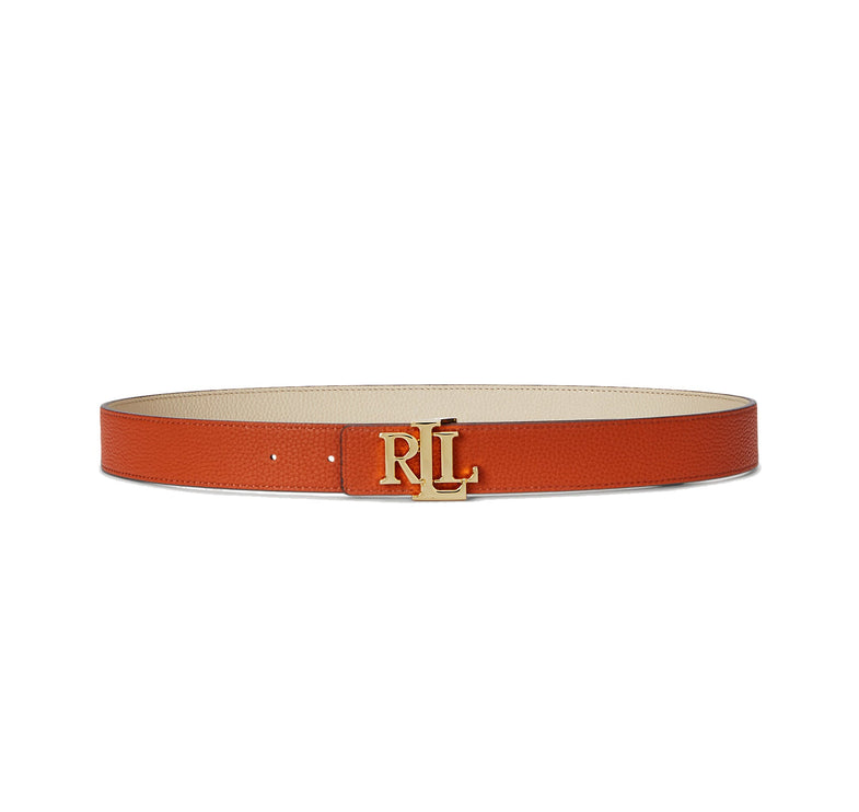 Polo Ralph Lauren Women's Logo Reversible Pebbled Leather Belt Explorer Sand/Rust Orange