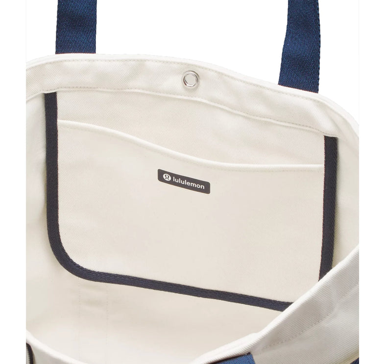 lululemon Unisex Daily Multi Pocket Canvas Tote Bag 20L Logo Natural/True Navy