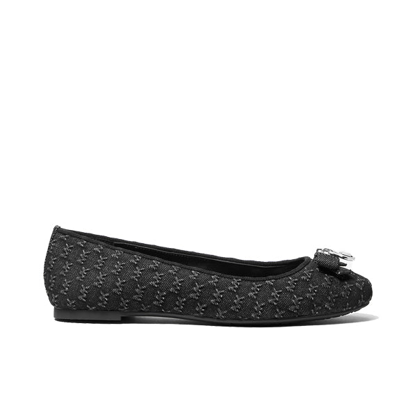 Michael Kors Women's Honey Logo Embossed Washed Denim Ballet Flat Black