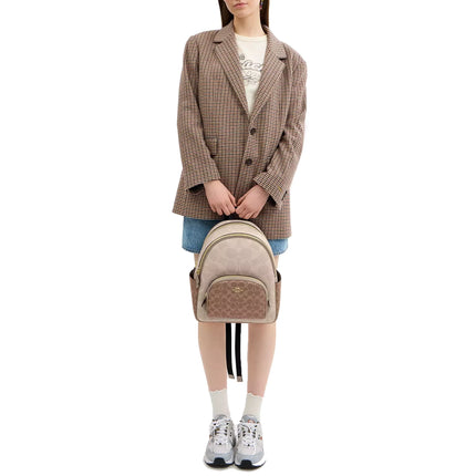 Coach Women's Court Backpack In Blocked Signature Canvas Gold/Sand/Tan