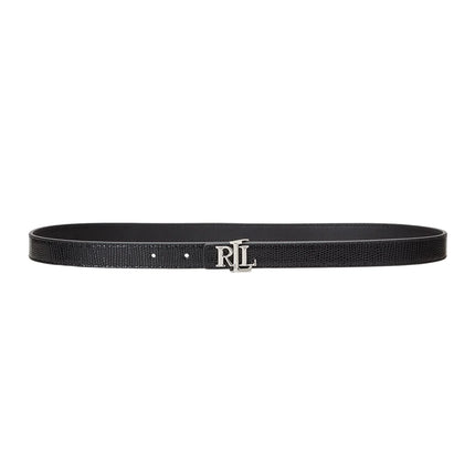 Polo Ralph Lauren Women's Logo Reversible Embossed Skinny Belt Black/Silver