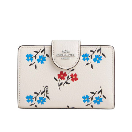 Coach Women's Medium Corner Zip Wallet With Floral Print Silver/Chalk Multi