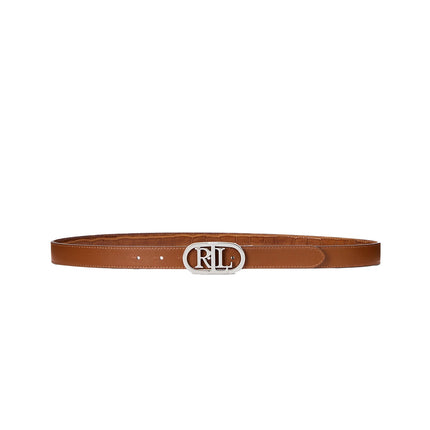 Polo Ralph Lauren Women's Logo Reversible Embossed Skinny Belt Tobacco/Lauren Tan