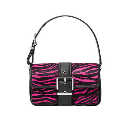 Michael Kors Women's Colby Medium Zebra Print Calf Hair Shoulder Bag Cerise Multi