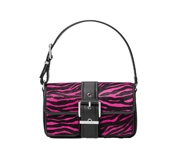 Michael Kors Women's Colby Medium Zebra Print Calf Hair Shoulder Bag Cerise Multi