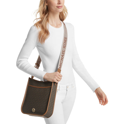 Michael Kors Women's Luisa Large Signature Logo Messenger Bag Brown/Luggage