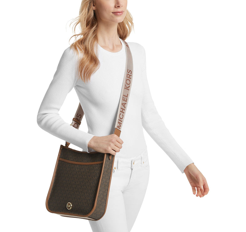Michael Kors Women's Luisa Large Signature Logo Messenger Bag Brown/Luggage