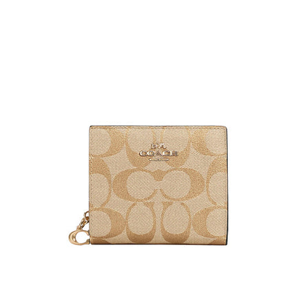 Coach Women's Snap Wallet In Signature Canvas Gold/Light Khaki/Light Saddle