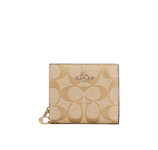 Coach Women's Snap Wallet In Signature Canvas Gold/Light Khaki/Light Saddle