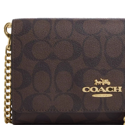 Coach Women's Flap Clutch Crossbody In Signature Canvas Gold/Brown Black