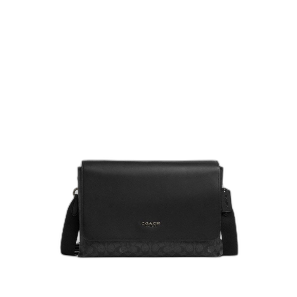 Coach Women's Caleb Messenger Bag In Signature Canvas Gunmetal/Charcoal/Black