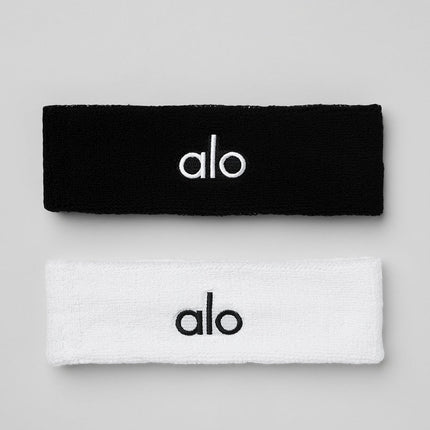 alo Men's Glow Sweatband (2-Pack) - Black/White