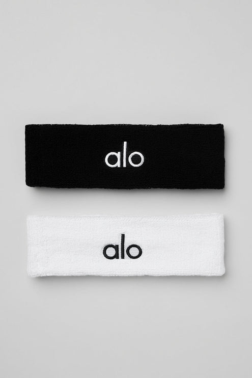 alo Men's Glow Sweatband (2-Pack) - Black/White