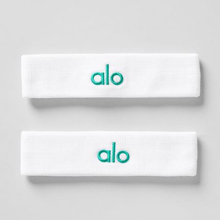 alo Women's Glow Sweatband (2-Pack) - White/Spruce Green