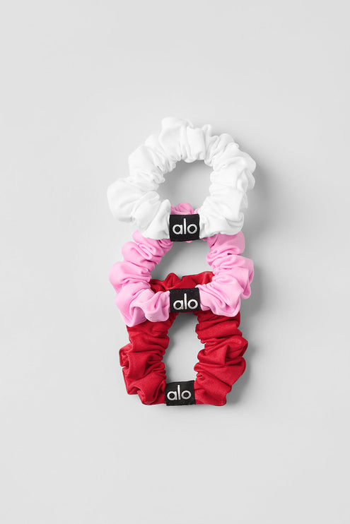 alo Women's Fresh Mini Scrunchie 3-Pack - Bold Red/Sweet Pink/White