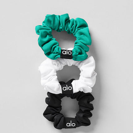 alo Women's Fresh Mini Scrunchie 3-Pack - Spruce Green/White/Black