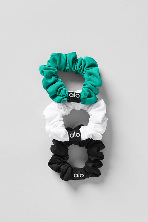 alo Women's Fresh Mini Scrunchie 3-Pack - Spruce Green/White/Black