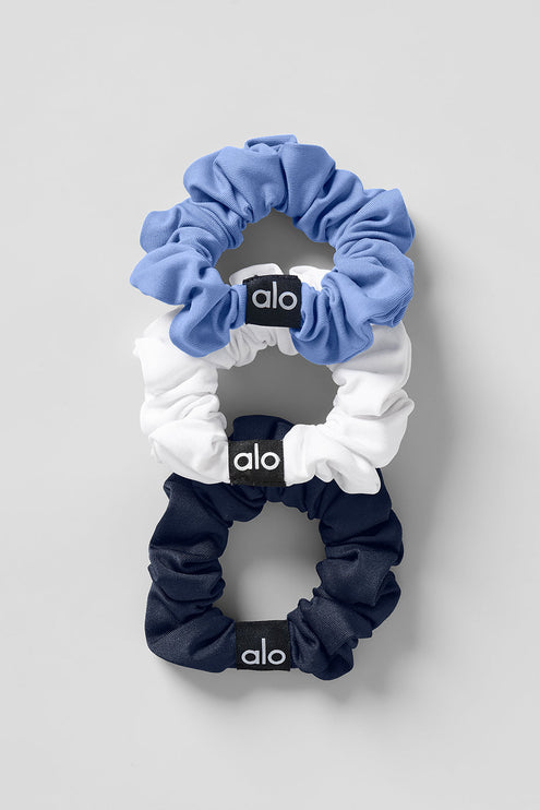 alo Women's Fresh Mini Scrunchie 3-Pack - Crystal Clear Blue/White/Navy