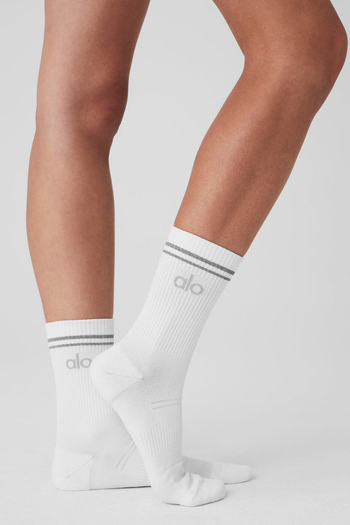 alo Women's Unisex Half-Crew Performance Sock - White