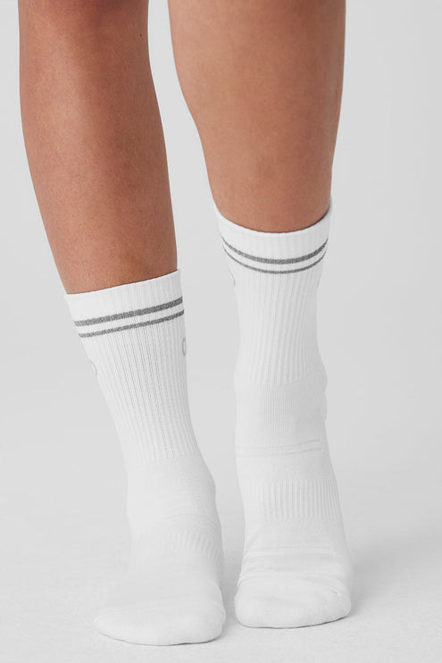 alo Men's Unisex Half-Crew Performance Sock - White