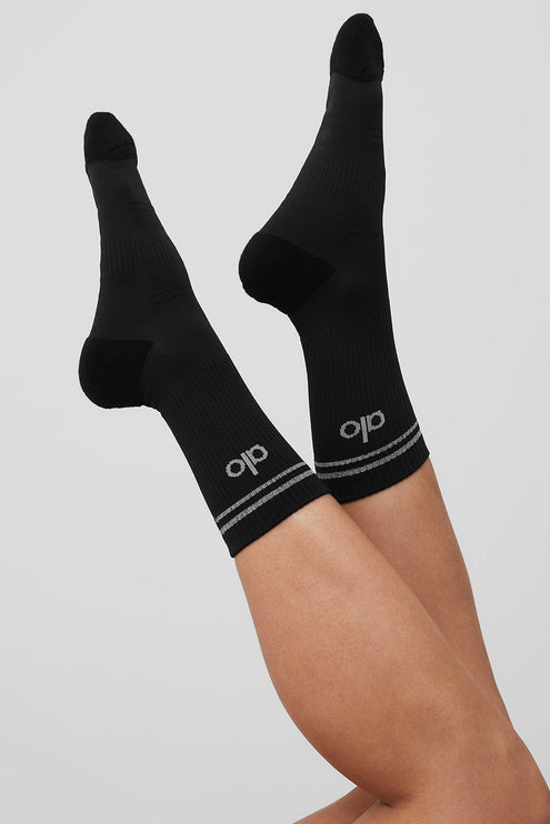 alo Men's Unisex Half-Crew Performance Sock - Black