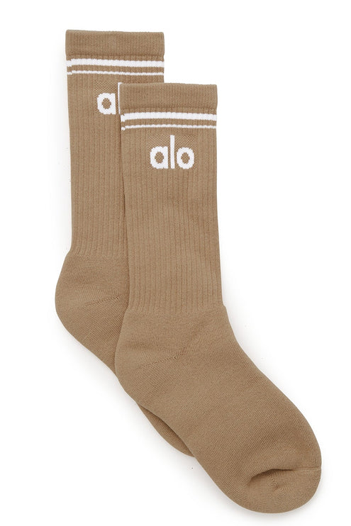 alo Women's Unisex Throwback Sock - Gravel/White