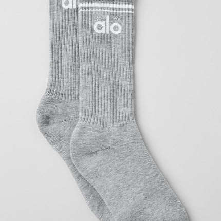 alo Women's Unisex Throwback Sock - Athletic Heather Grey/White