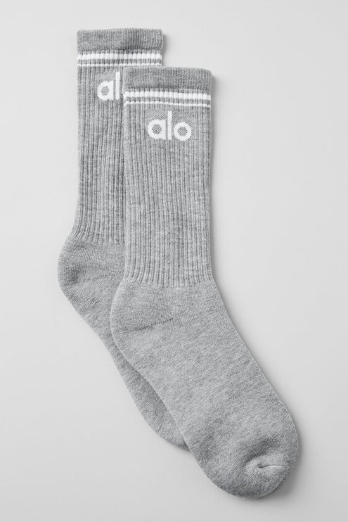 alo Women's Unisex Throwback Sock - Athletic Heather Grey/White