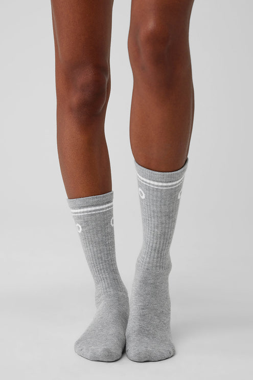 alo Women's Unisex Throwback Sock - Athletic Heather Grey/White