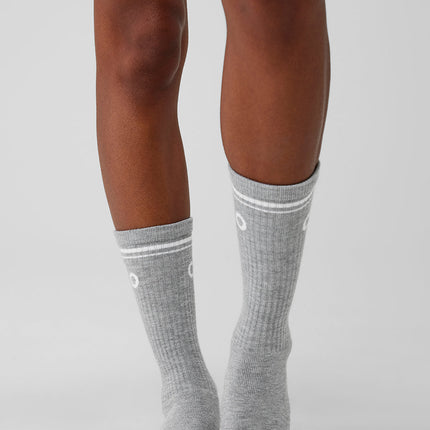 alo Women's Unisex Throwback Sock - Athletic Heather Grey/White