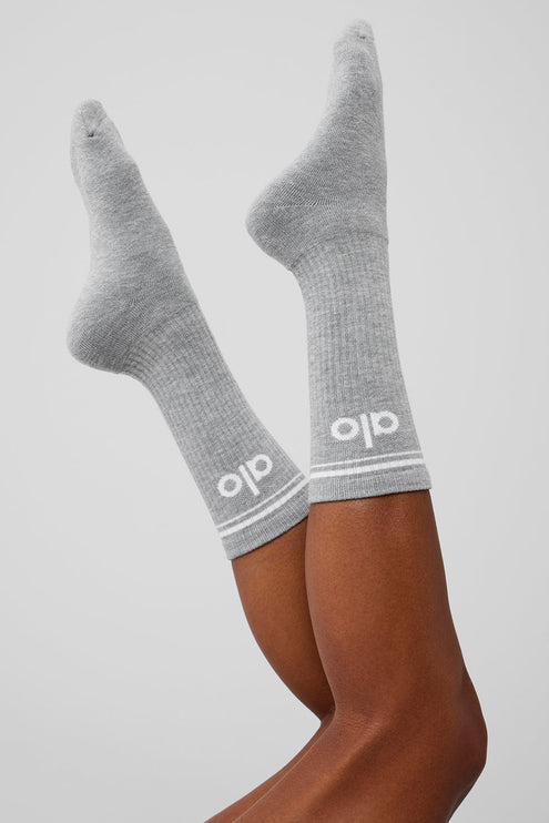 alo Women's Unisex Throwback Sock - Athletic Heather Grey/White