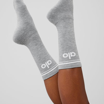 alo Women's Unisex Throwback Sock - Athletic Heather Grey/White