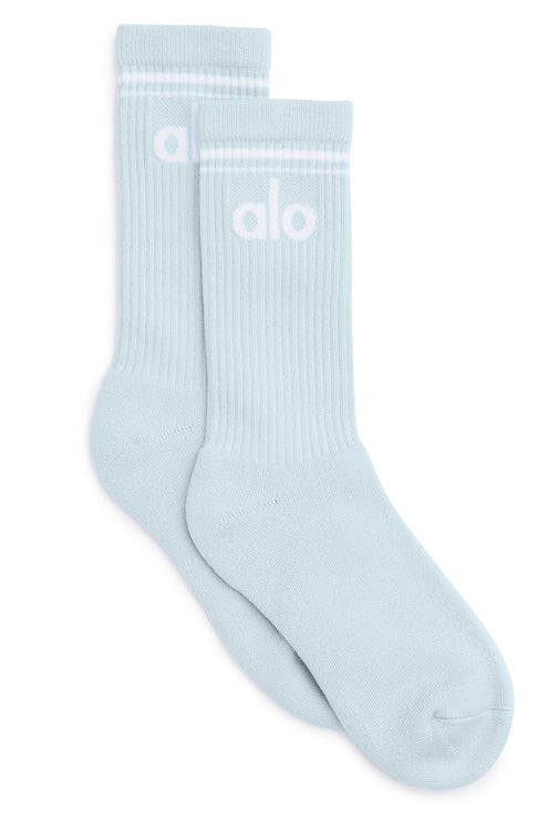 alo Women's Unisex Throwback Sock - Powder Blue/White