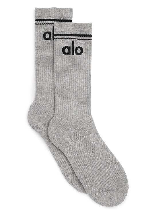 alo Women's Unisex Throwback Sock - Athletic Heather Grey/Black