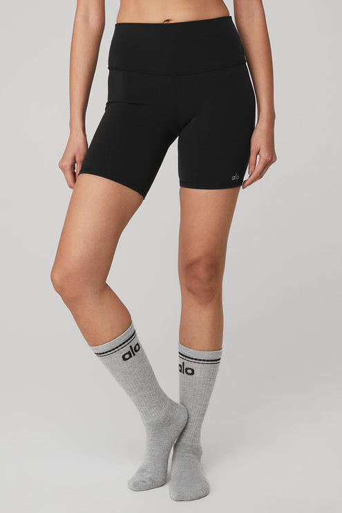alo Women's Unisex Throwback Sock - Athletic Heather Grey/Black