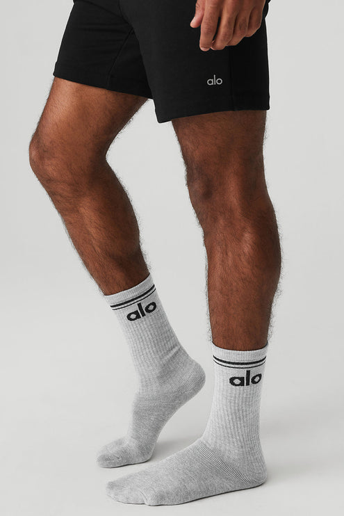 alo Women's Unisex Throwback Sock - Athletic Heather Grey/Black
