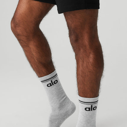 alo Women's Unisex Throwback Sock - Athletic Heather Grey/Black