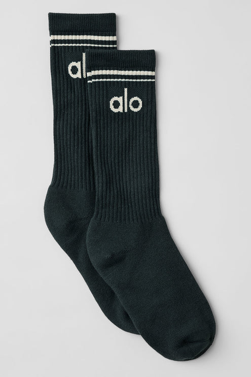 alo Women's Unisex Throwback Sock - Charcoal Green/Ivory