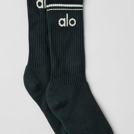 alo Women's Unisex Throwback Sock - Charcoal Green/Ivory