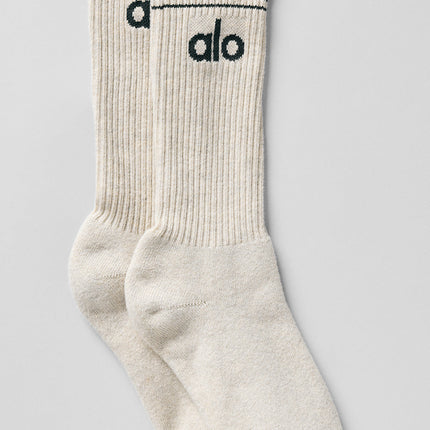 alo Women's Unisex Throwback Sock - Oatmeal Heather/Charcoal Green