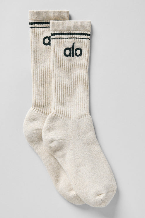alo Women's Unisex Throwback Sock - Oatmeal Heather/Charcoal Green