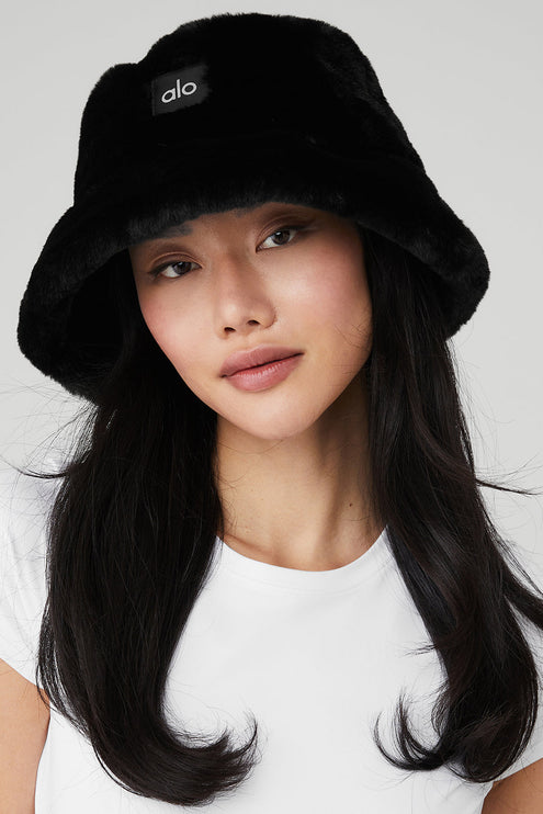 alo Women's Faux Fur Bucket Hat - Black