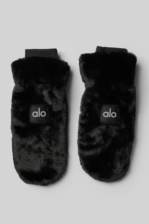 alo Women's Faux Fur Mittens - Black