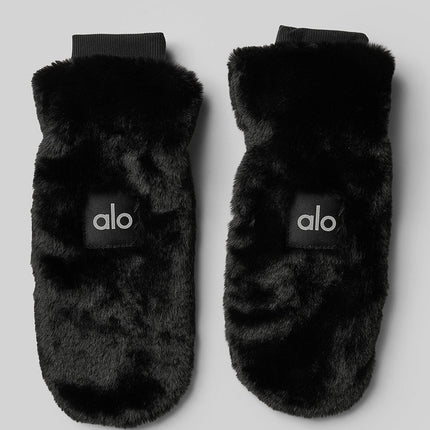 alo Women's Faux Fur Mittens - Black